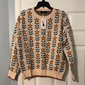 Cream and Brown Floral Sweater